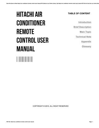 Hitachi Split Air Conditioner User Manual